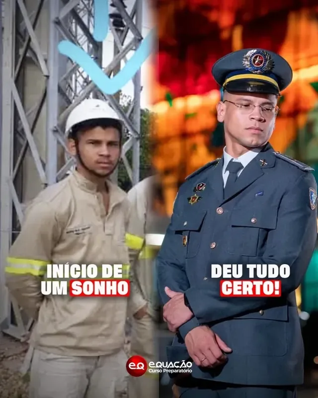 Aluno bombeiro e depois aprovado fardado